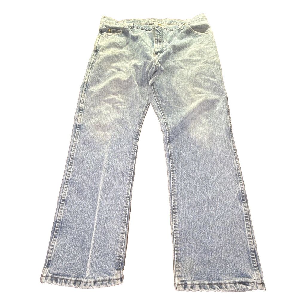 Wrangler 47 MACMT Mens 38x30 Advanced Comfort Denim Jeans Light Wash Cowboy Y2K